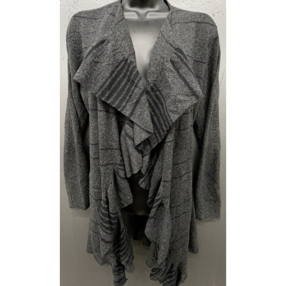 Eileen Fisher Sweater S Black Merino Wool Cashmere‎ Open Waterfall Quiet Luxury
